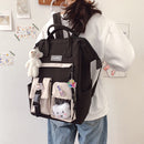 Women Preppy Style Contrast Color Knapsack Large Capacity Handbags with Badge