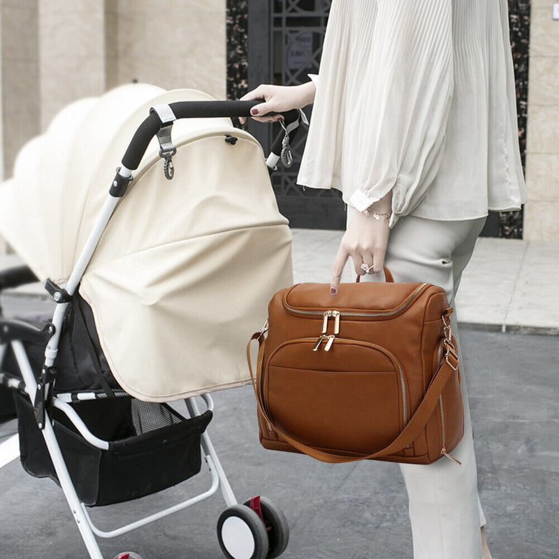 PU Large Capacity Diaper Bag Mommy Bag Backpack for Travel Totes (Brown)