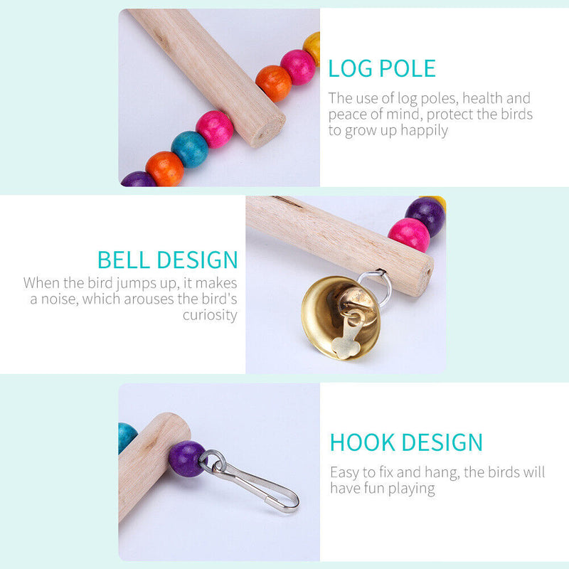 Wooden Parakeets Perch Stand Holder Bird Hanging Colorful Ball Climbing Stairs