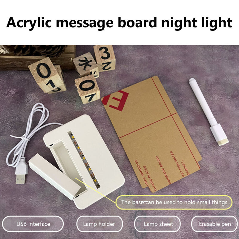 Transparent Acrylic Table Night Light DIY Message Board Home Lamp (Square) Newly