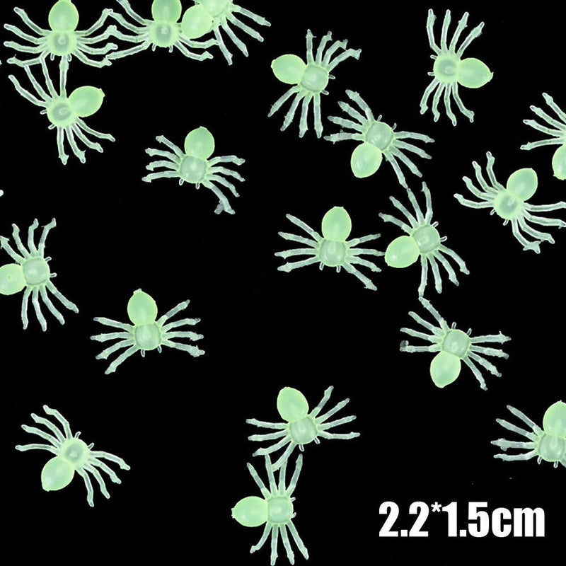 50Pcs Mini Luminous Spiders Scary Props Halloween Decoration Glow In The Dark