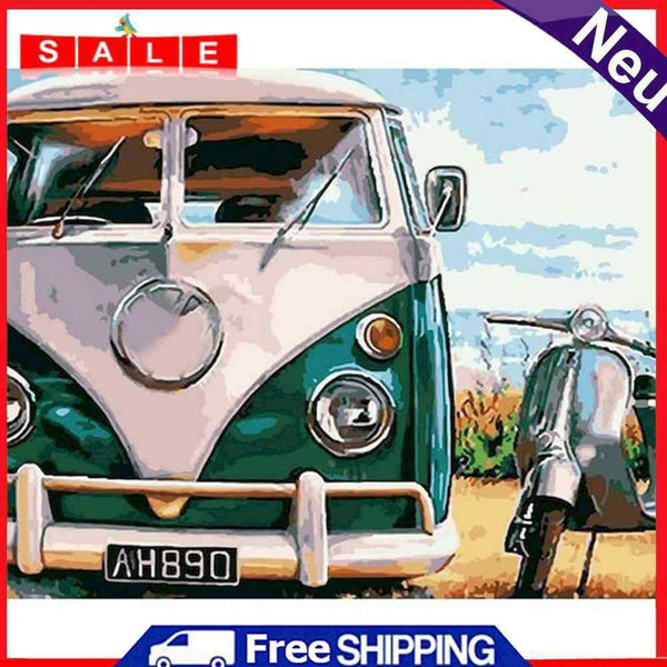 Bus Motorcycle Oil Paint By Numbers Kits DIY Handpainted on Canvas Wall Pictures