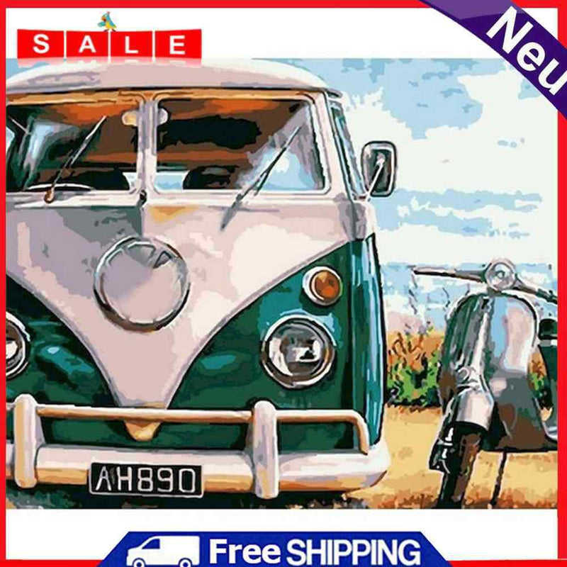 Bus Motorcycle Oil Paint By Numbers Kits DIY Handpainted on Canvas Wall Pictures