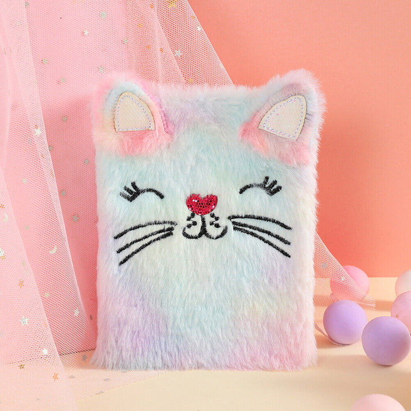 Cartoon Cat Plush Notebook Fluffy Daily Planner Journal Book (Multicolor) Newly