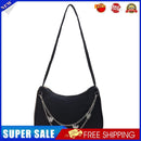 Women Solid Color Chain Messenger Bag Zipper Crossbody Bag (Black)