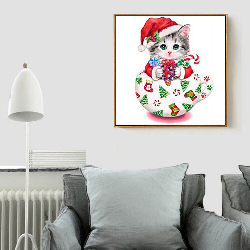 5D DIY Diamond Painting Christmas Cup Cat Cross Stitch Embroidery Mosaic Newly