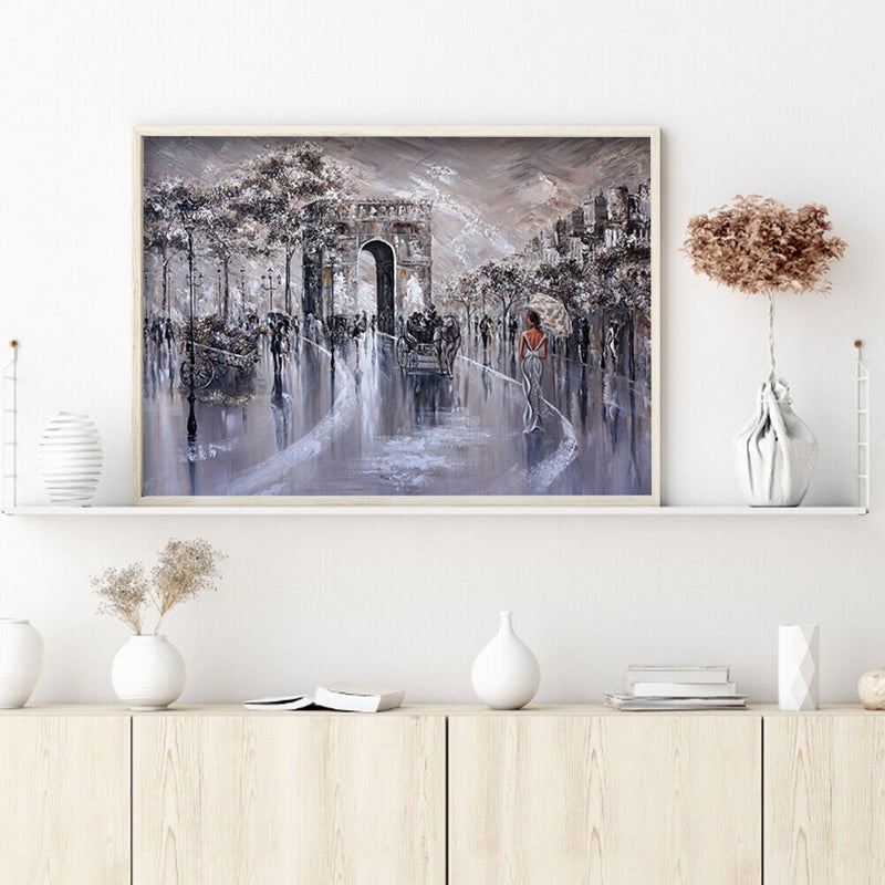 DIY Hand Painted Paint By Numbers Oil Canvas Picture Black White Street Gift Kit