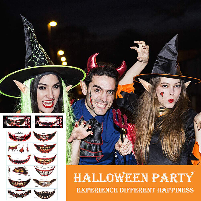 Halloween Clown Mouth Tattoos Removable 12 Piece for Costume Parties Role Plays