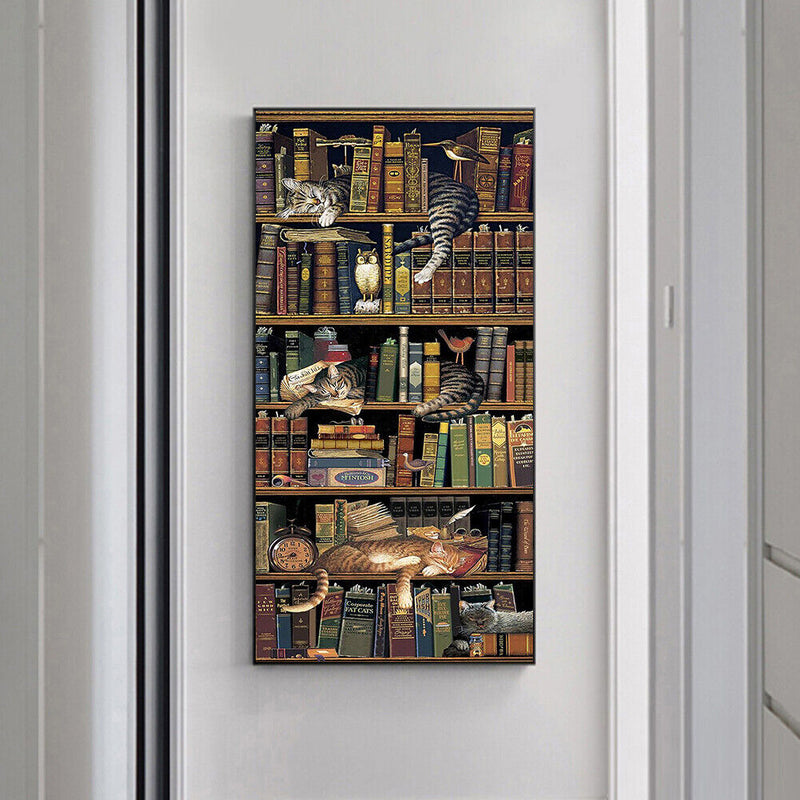 Frameless Oil Paint By Numbers DIY Bookshelf Cat Picture Craft Kit for Home
