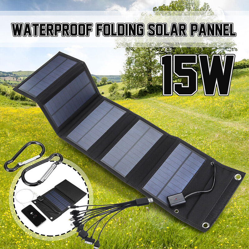 Waterproof Foldable Battery Charger 15W 5V USB Solar Panel Pack for Phone