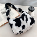 Women Faux Fur Cow Handbags Zipper Small Square Shoulder Bag (Cow)
