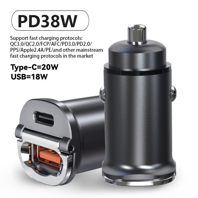 Dual USB Fast Charging Adapter PD QC3.0 12-24V Car Charger for Mobile Phone