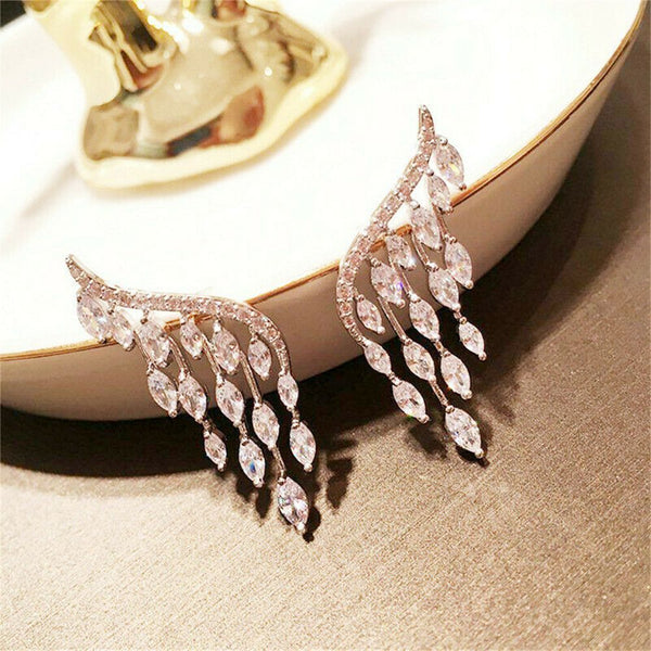 Zircon Stud Earrings Drop Ear Clip Rhinestone Ear Stud Angel Wings Earrings