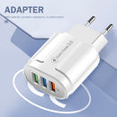 EU Plug 3 Port USB Charger QC3.0 Wall Phone Fast Charging Adapter (White)