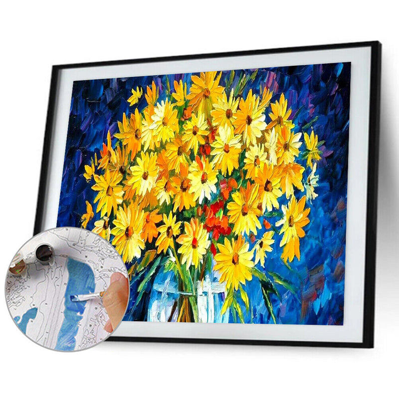 Yellow Flower Oil Paint By Numbers DIY Drawing Picture Kits Hand Painted Deco