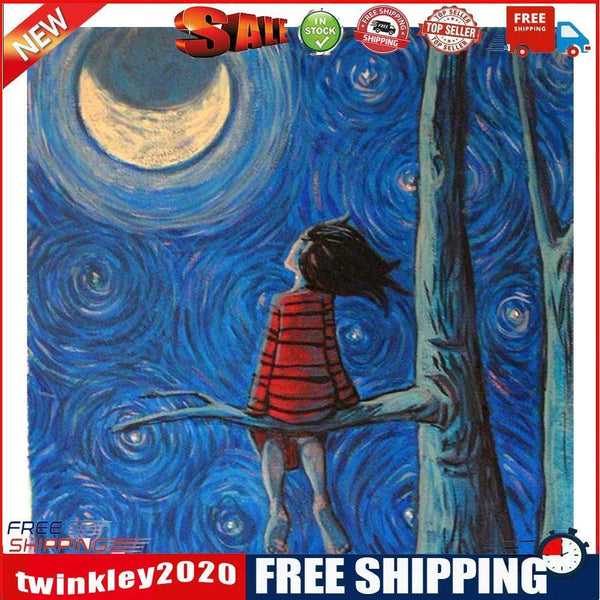 DIY Paint By Number Kit Little Girl Looking at The Moon No Frame Home Decor