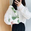 Fashion Women Flower Heart Printing Plush Shoulder Bag Tote Handbag (Green)