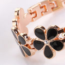 Girls Chic Fashion Flower Rose Golden Bracelet Wrist Watch Black Newly