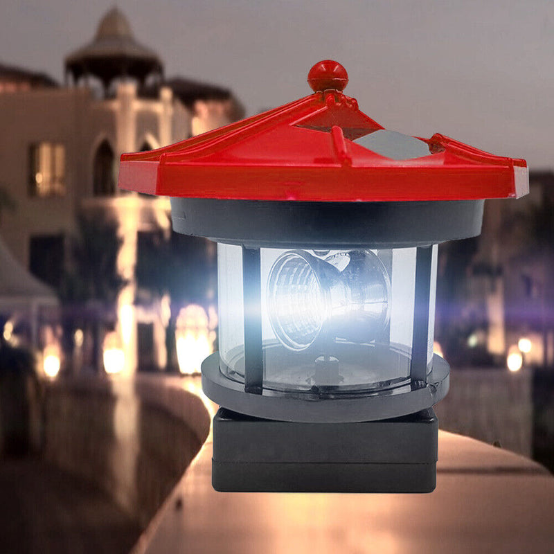 Lighthouse Solar LED Light Garden Outdoor Beacon Rotating Beam Lamp (Red) Newly
