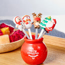 5Pcs/Set Cute Cartoon Steel Dessert Fruit Forks Santa Christmas: