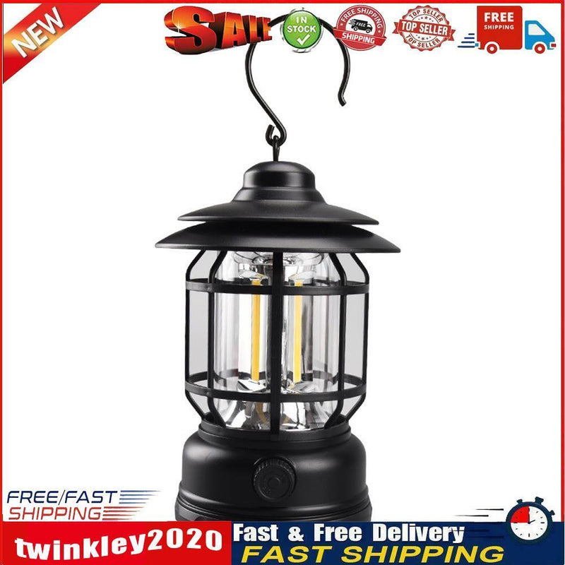 Outdoor Camping Light Retro USB Hanging Atmosphere Home Table Lamp (Black) Newly