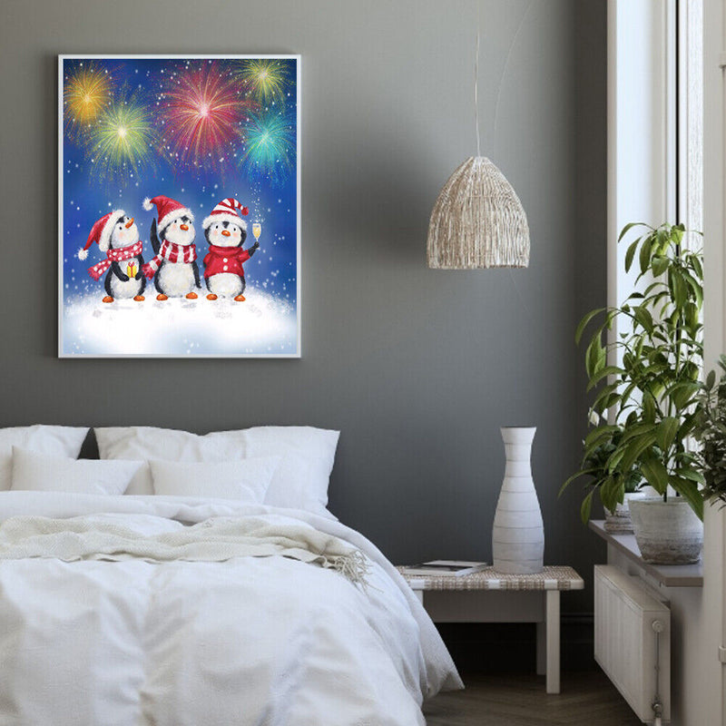Christmas Penguin Oil Paint By Numbers Kits Canvas Drawing DIY Art (29479)