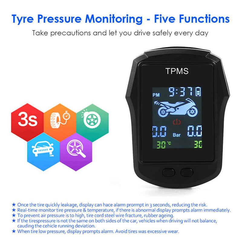 Waterproof Motorcycle TPMS External Sensor Tire Pressure Monitoring System Newly