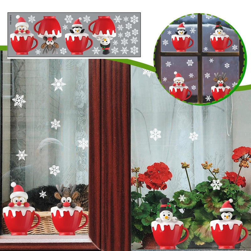 Christmas Deer Window Glass Stickers Home Mirror Stickers Snowflake Wall Door~