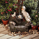 2PCS Solar Power Duck & Squirrel Family Garden Water Feature Fountain Statue
