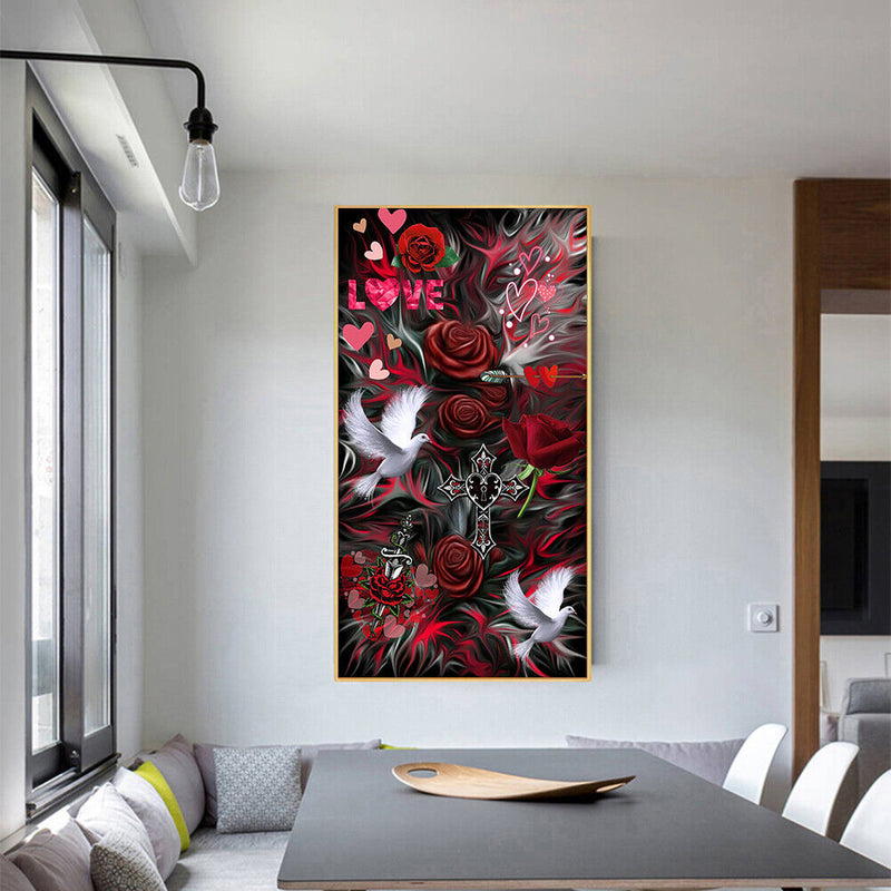 Cross and Dove on Flowers Oil Paint By Numbers DIY Frameless Drawing for Ad