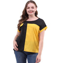 Contrast Color Chiffon Tops Women Summer Short Sleeve O Neck Casual Tee T-shirts