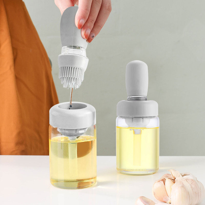 Oil Dispenser Bottle with Brush - Oil Storage and Silicone Brush (White)