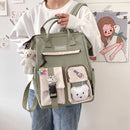Women Preppy Style Contrast Color Rucksack School Students Backpack with Bear