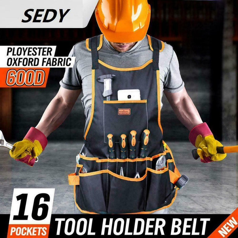 Bib Apron 16-Pocket Tool Woodworking Gardening Craft Shop Mechanic Wood I2C9