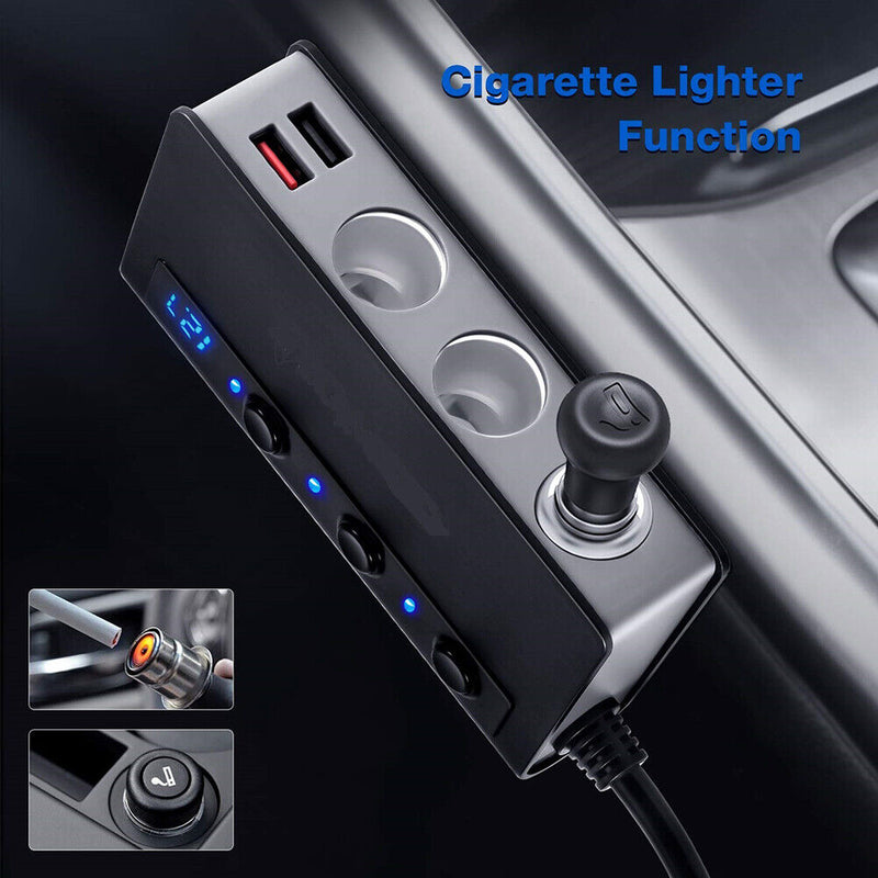 Cigarette Lighter 3 Socket 180W DC Power Adapter USB Car Charger (Black) Newly