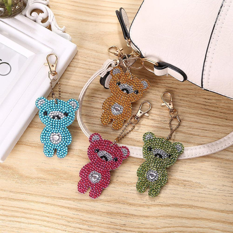 4pcs DIY Bear Full Drill Special Shaped Diamond Painting Keychains Pendant Newly