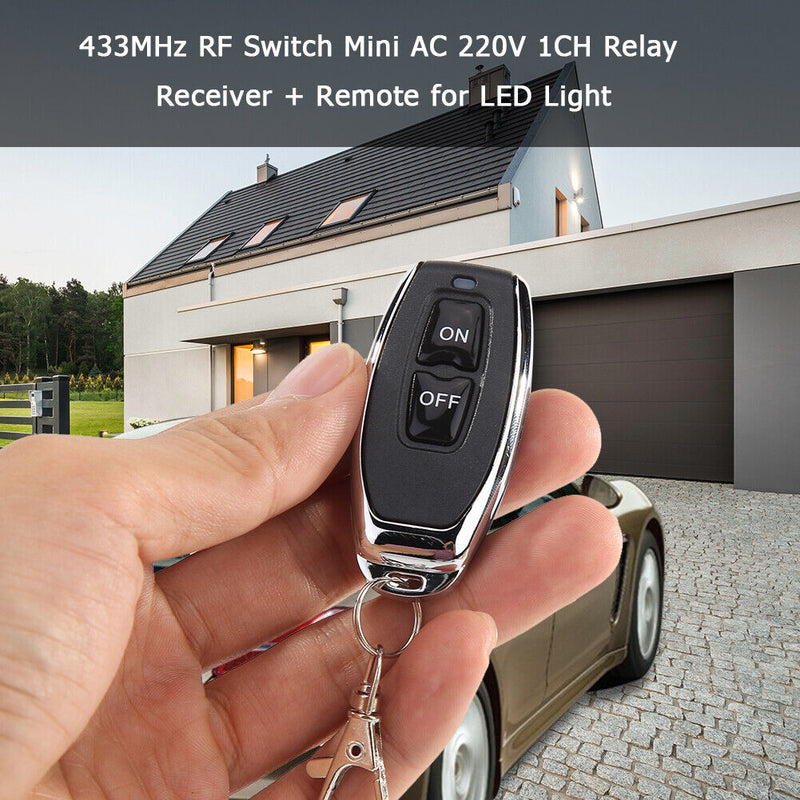 433MHz RF Switch Mini AC 220V 1CH Relay Receiver + Remote for LED Light (C)