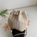 Woven Crossbody Messenger Bag Straw Bucket Women Summer Chain Shoulder Handbags