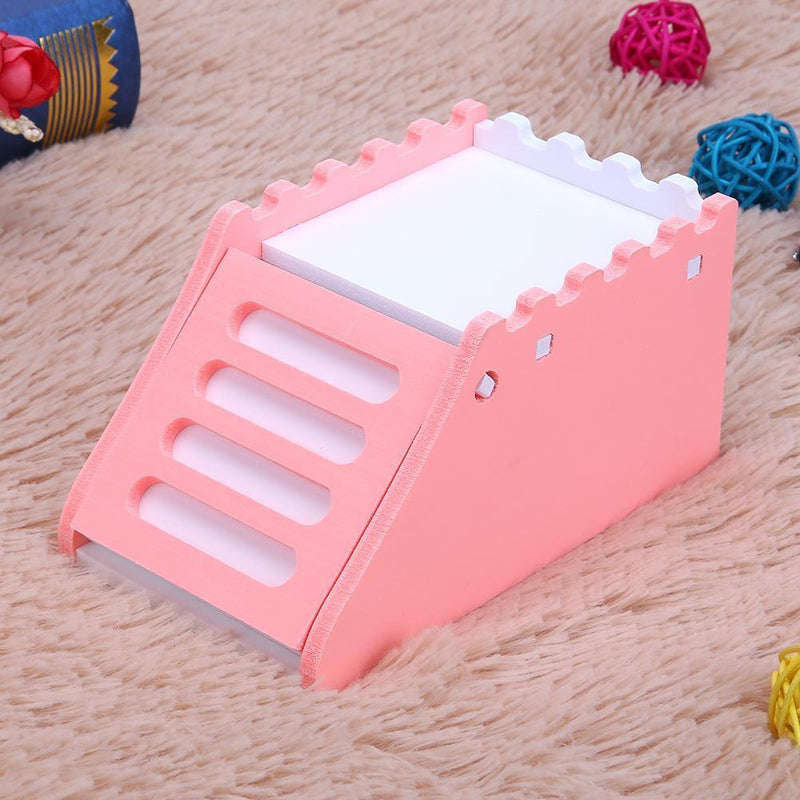 Hamster Staircase Villa Sleeping House Bear Pet Nest Log Cabinet(Pink)