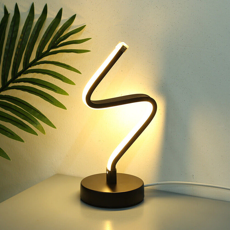 LED Spiral Shape Light Acrylic Table Lamp Bedroom Modern Decor (Warm UK) Newly