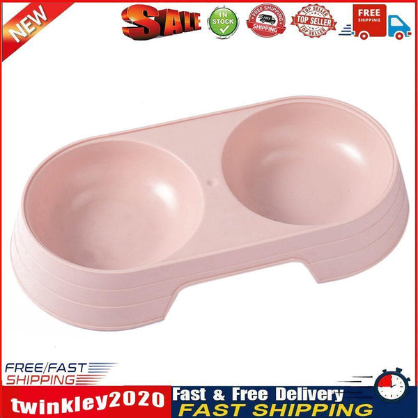 Plastic Feeding Double Bowl 2 in 1 Puppy Cat Food Water Container (Pink) Newly