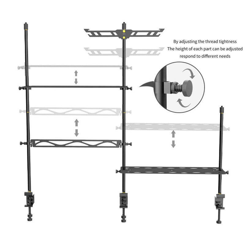 Desktop Shelf Lamp Pole - DIY Folding Storage Hanger Shelf with Light Stand