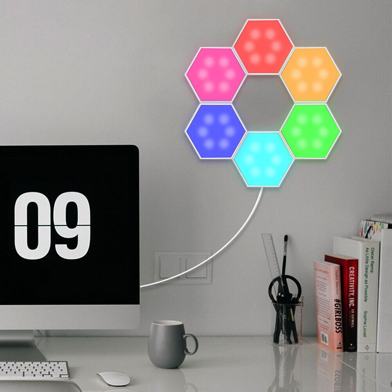 6pcs Colorful RGB Splicing Lamp Hexagonal Induction Quantum Honeycomb Light