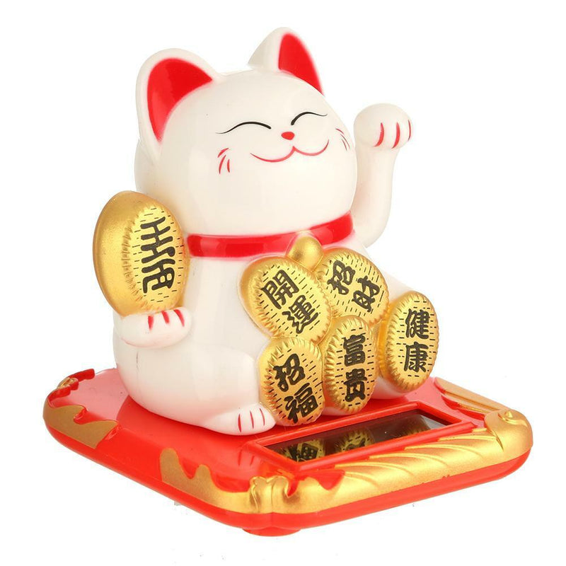 Chinese Lucky Cat Wealth Waving Shaking Hand Fortune Welcome Craft (White) UK