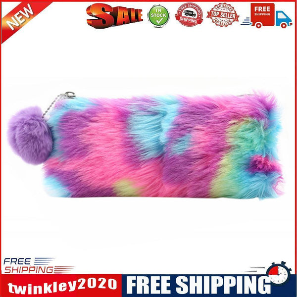 Women Plush Leather Pen Bags Storage Cosmetics Case School Pencil Bag (1)