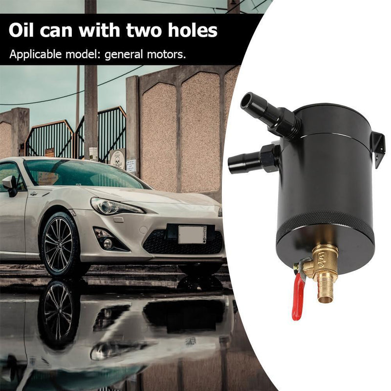 2-Port Baffled Aluminum Alloy Oil Catch Tank with Drain Valve Black Universal