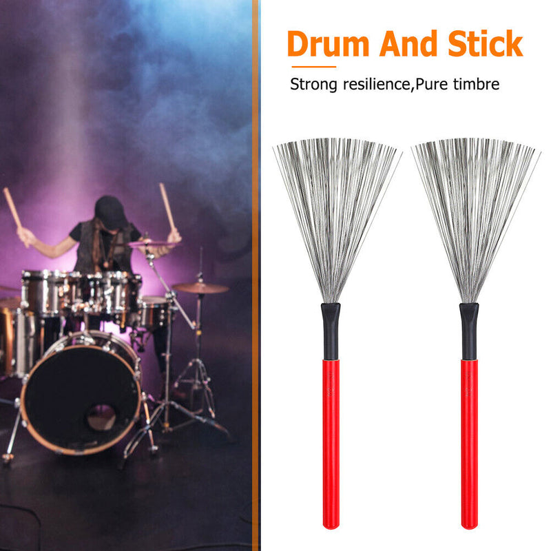 #A 2pcs Drum Sticks Wood Handle Cleaner Drum Brushes Percussion Drum Accessories