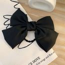 Ribbon Bow Hair Tie Rope Women Girl Satin Hairband Ponytail Holder (Black)