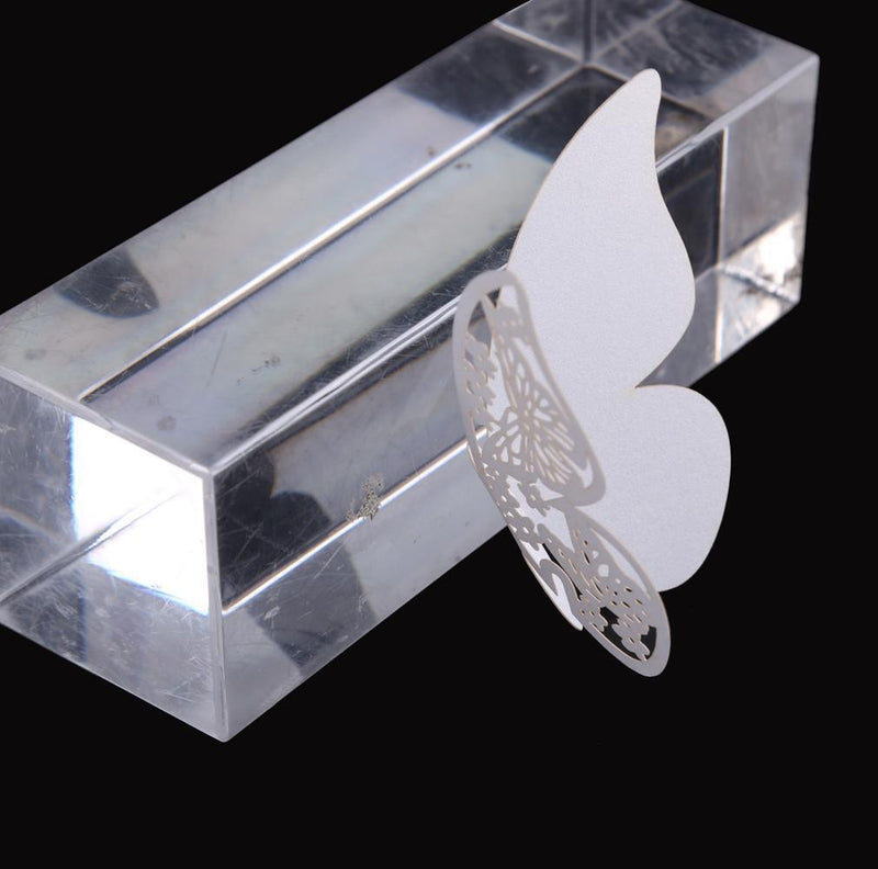 50 Pcs Butterfly Place Escort Wine Glass Paper Card for Wedding Party White