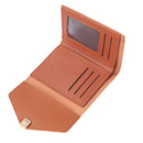 Retro Leather Solid Color Trifold Short Wallet Women Card Holder (Coffee)